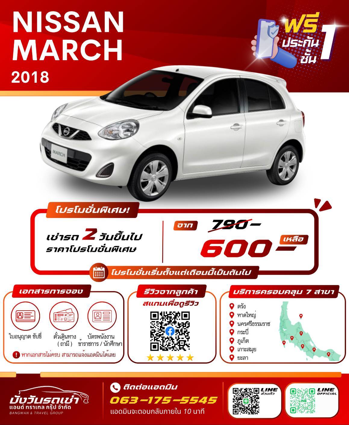 รถเช่านครศรีธรรมราช NISSAN MARCH 2018